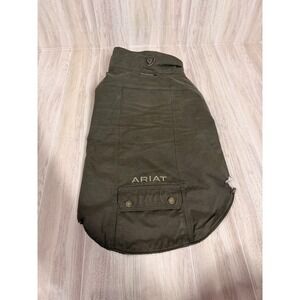 Ariat Dog Coat Olive Green Canvas Quilted Plaid Lining Medium Pet Jacket AS-IS